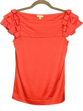Leifsdottir Silk Blend Ruffle Sleeve Top Coral Orange Anthropologie - Size XS